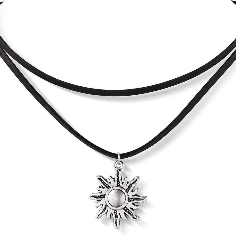 Gothic Boho Sun Choker Necklace Layered Black Jewelry Halloween Gift